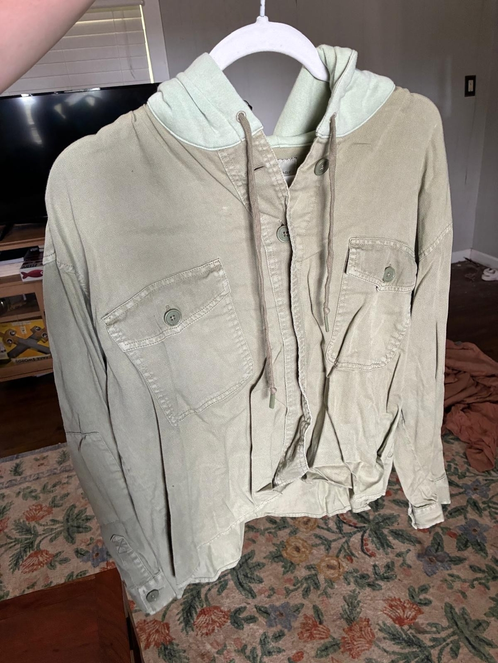 American Eagle Outfitters Sage Green Military Utility Jacket with Hood